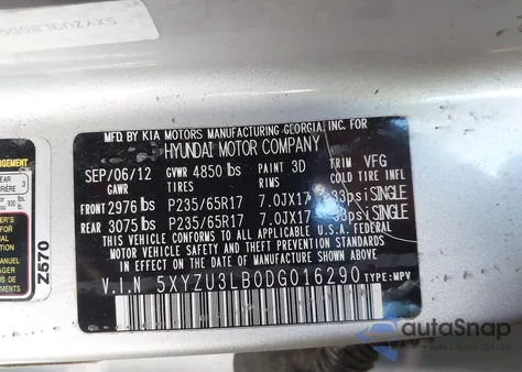 2013 Hyundai Santa Fe Sport z USA, uszkodzony, nr VIN 5XYZU3LB0DG016290